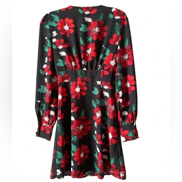 URBAN OUTFITTERS | Michelle Plunging Red & Black Floral Mini Dress Size XS - Picture 4 of 8